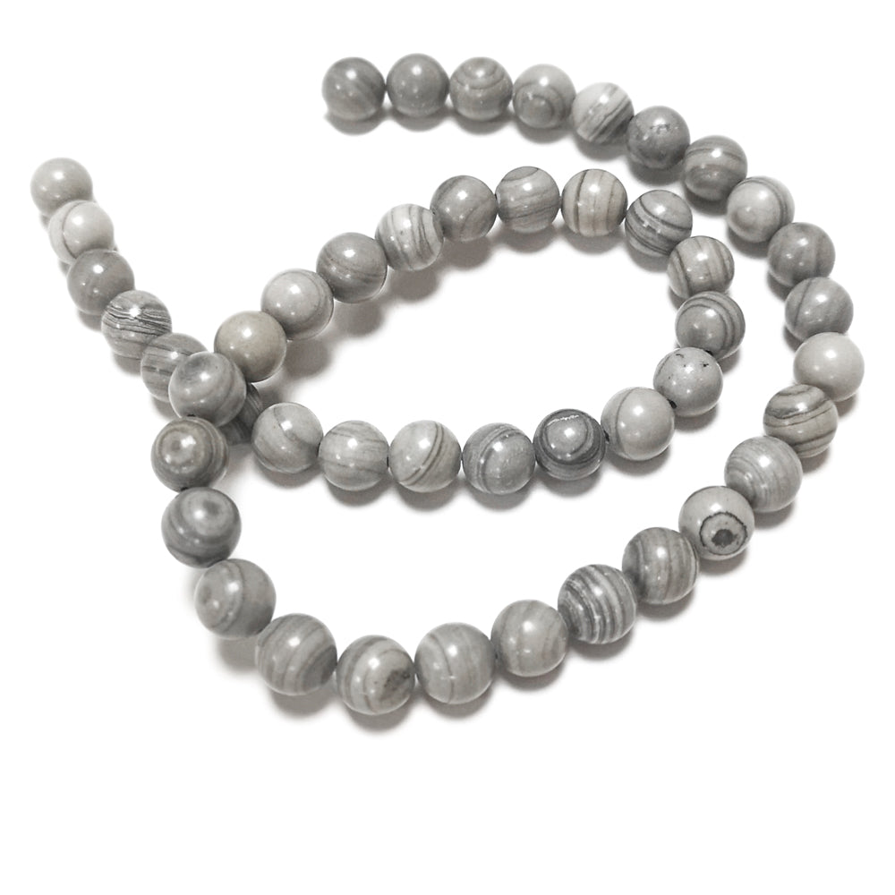 Grey/Silver Line Jasper Beads Plain Round 8mm Strand Of 45+