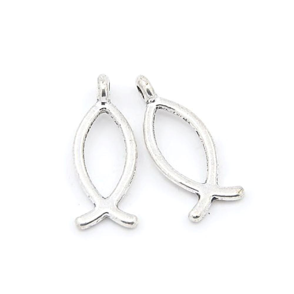 Metal Alloy Christian Fish Charms Antique Silver 20mm Pack Of 20