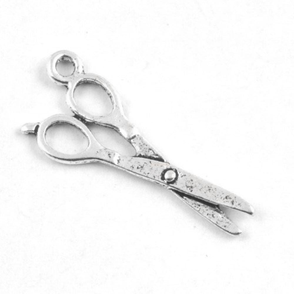 Metal Alloy Scissors Charms Antique Silver 23mm Pack Of 10
