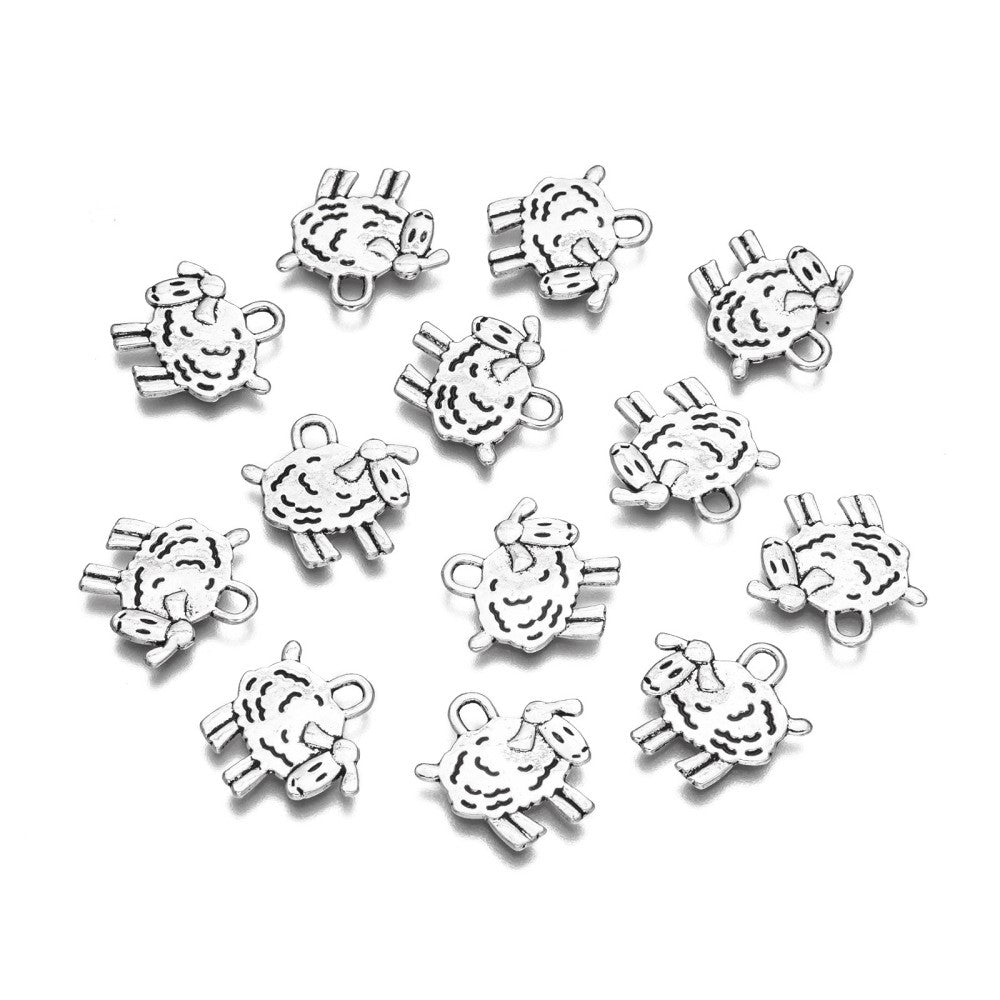 Metal Alloy Sheep Charms Antique Silver 15mm Pack Of 10