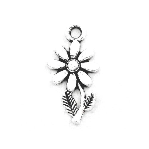 Metal Alloy Sunflower Pendants Antique Silver 27mm Pack Of 15