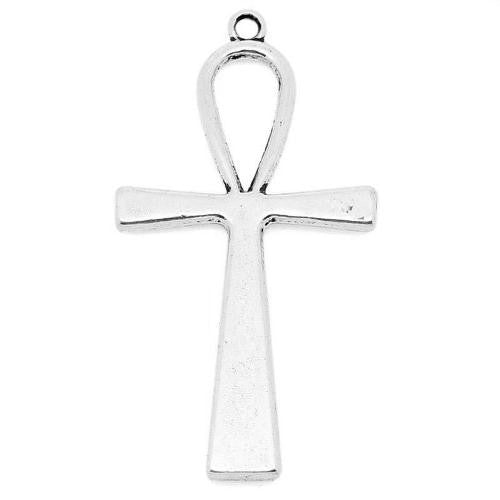 Metal Alloy Egyptian Ankh Cross Pendants Silver 56mm Pack Of 2