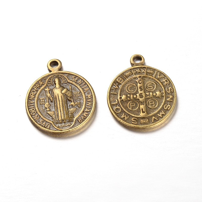 Metal Alloy Saint Benedict Medal Charms Antique Bronze 21mm Pack Of 10