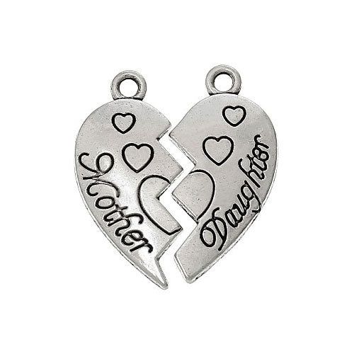 Metal Alloy Mother Daughter Charms Antique Silver 24mm Pack Of 4