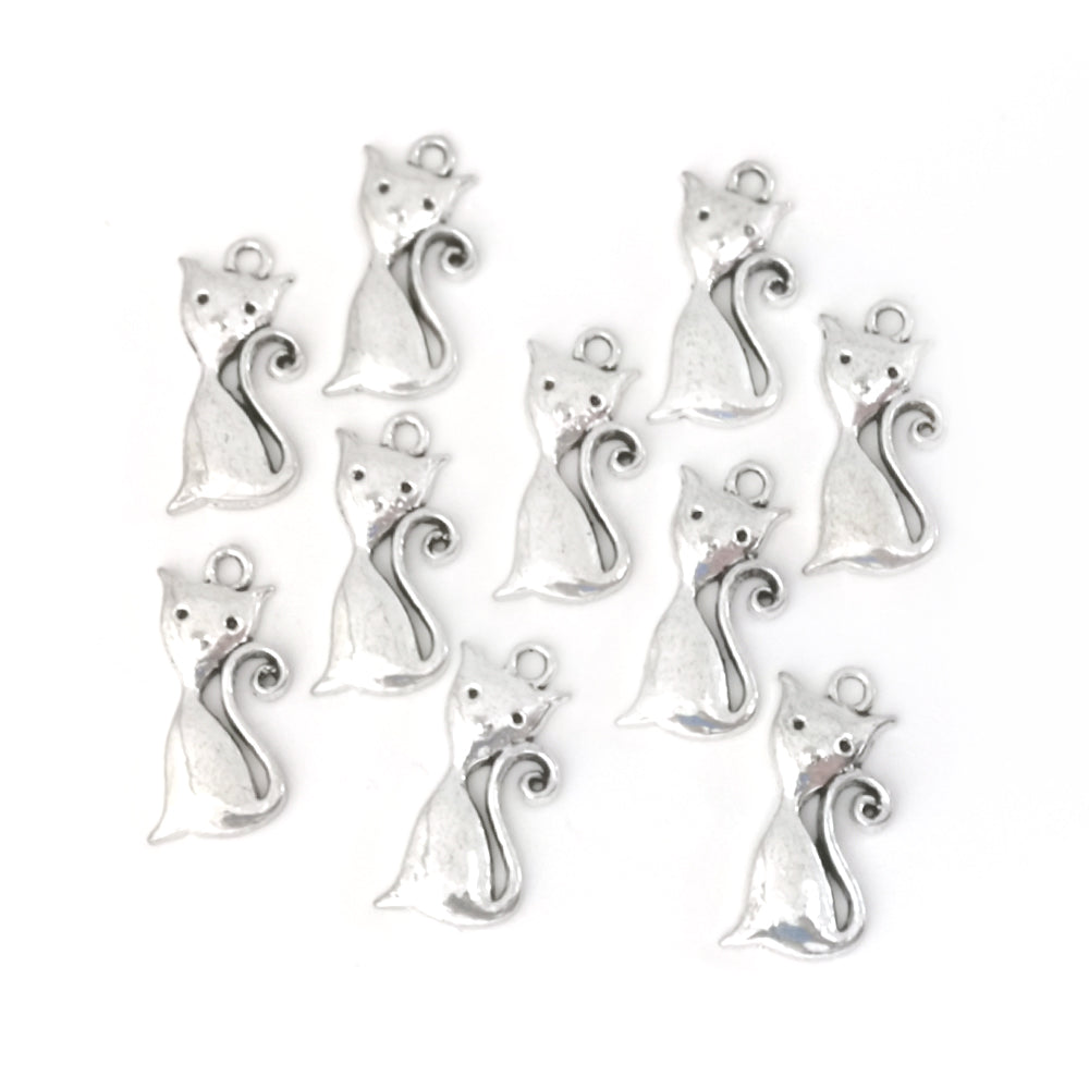 Metal Alloy Cat Charms Antique Silver 24mm Pack Of 10