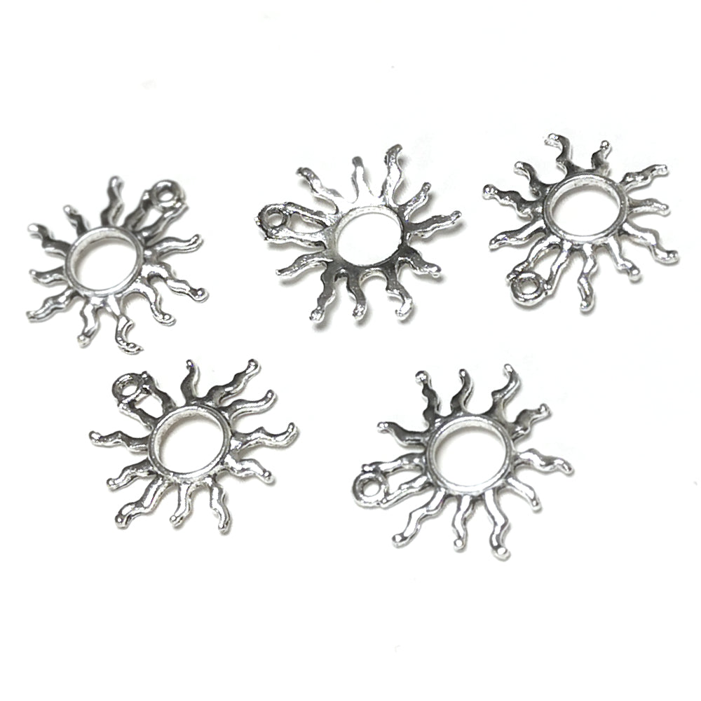 Metal Alloy Sun Pendants Antique Silver 27mm Pack Of 5