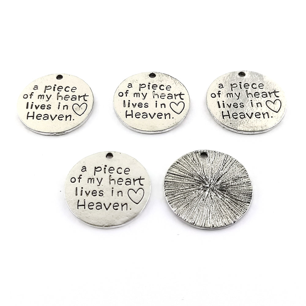 Metal Alloy "a piece of my heart lives in Heaven" Charms Antique Silver 24mm Pack Of 5