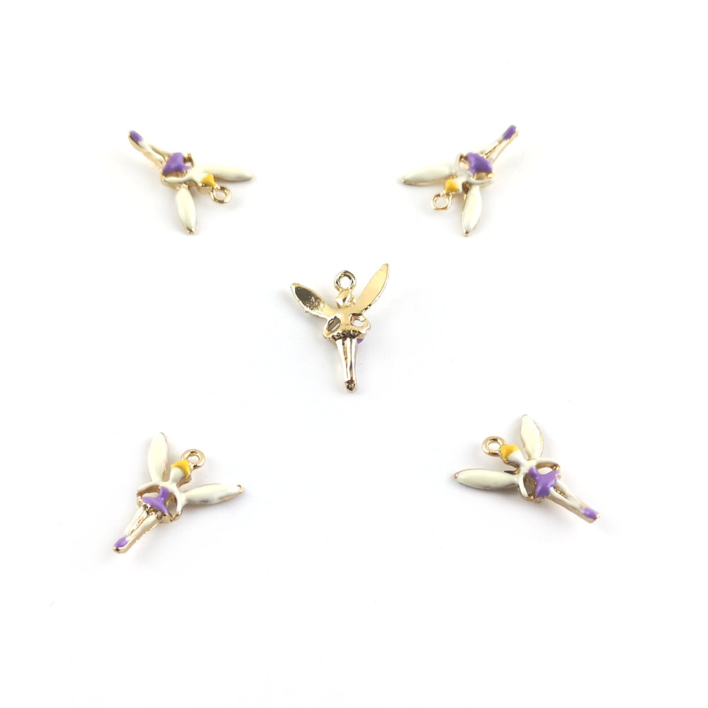 Enamel & Alloy Fairy Charms Purple/Gold 12x16mm Pack Of 5