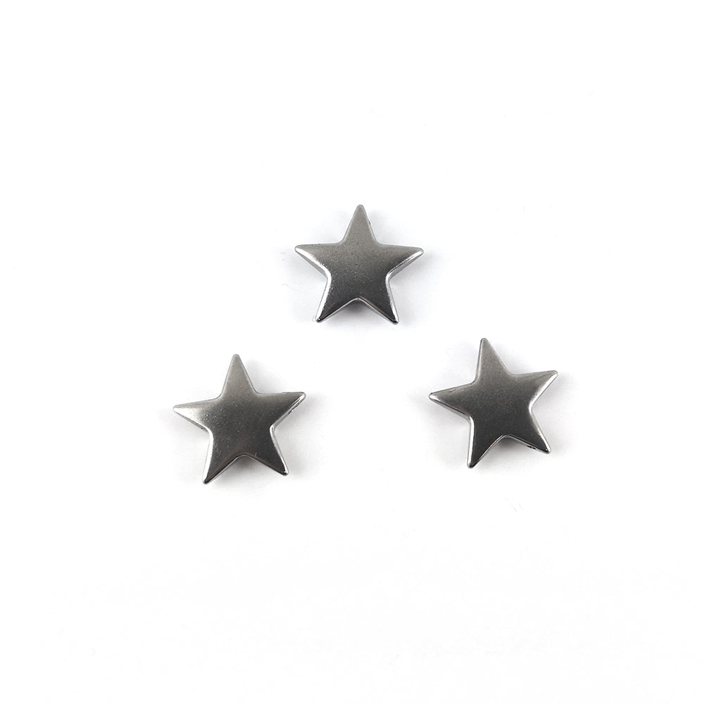 Silver Stainless Steel Beads Flat Star 13.5x13mm Pack Of 3