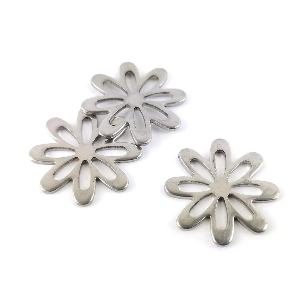 Stainless Steel Flower Charms Silver 21mm Pack Of 3