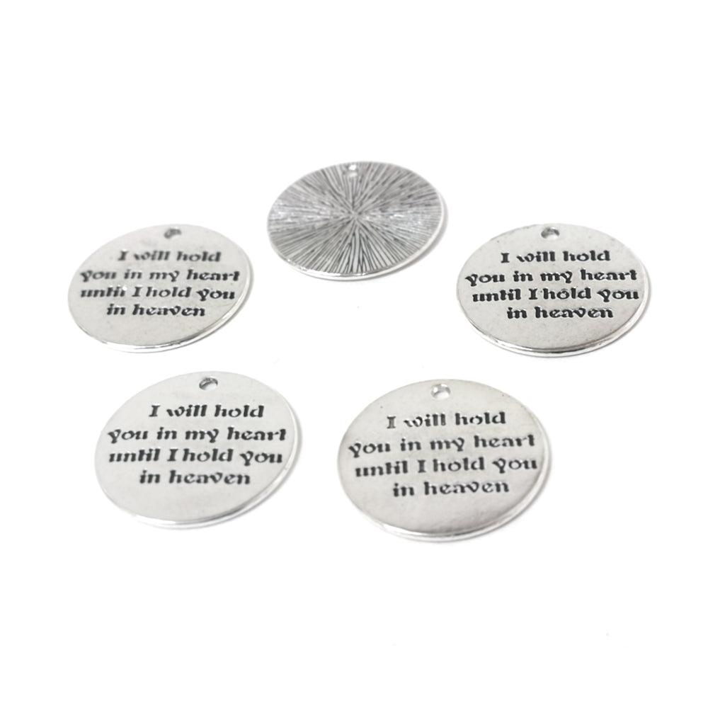 Metal Alloy "I will hold you in my heart until I hold you in heaven" Memorial Charms Antique Silver 25mm Pack Of 5