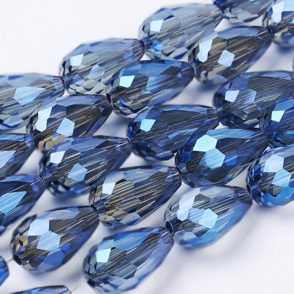 Blue Czech Crystal Beads Faceted Round Drop 10x15mm Strand Of 45+-0