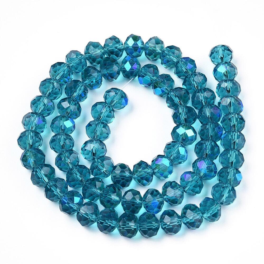 Teal Czech Crystal Beads 6x8mm Faceted Rondelle AB 65+ Quality