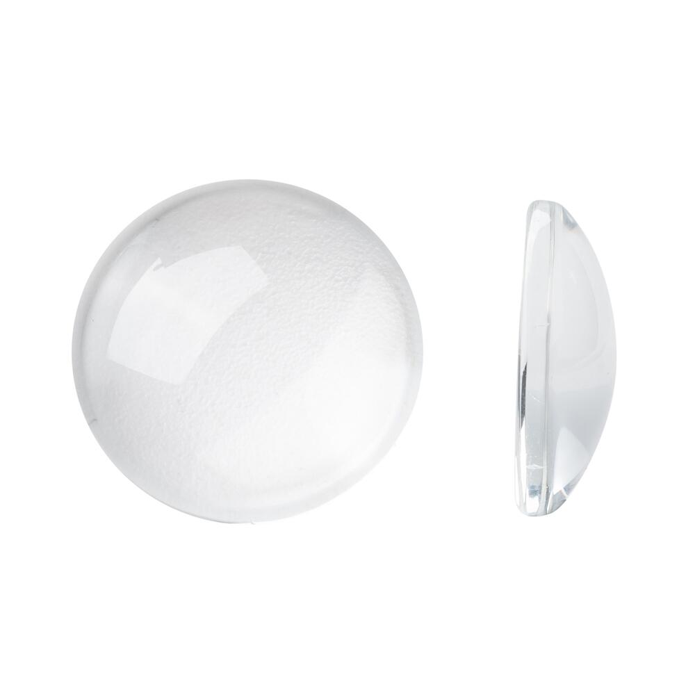A pack of 20 Glass cabochons, clear in colour, 18mm in size, coin shaped, flat backed, calibrated