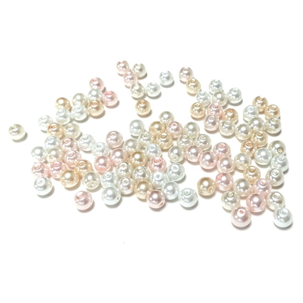 White/Champagne Glass Beads Plain Round 8mm Pearlised Pack Of 100-0