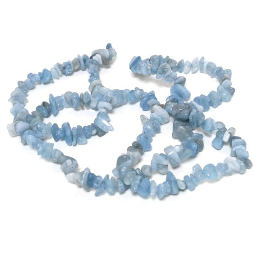 A strand of 200+ aquamarine beads, pale blue in colour, 5-8mm in size, chip shaped