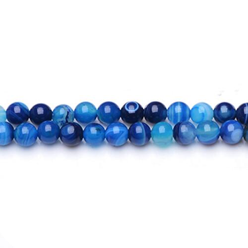 A strand of 60+ banded agate beads, blue in colour, 6mm in size, round shaped
