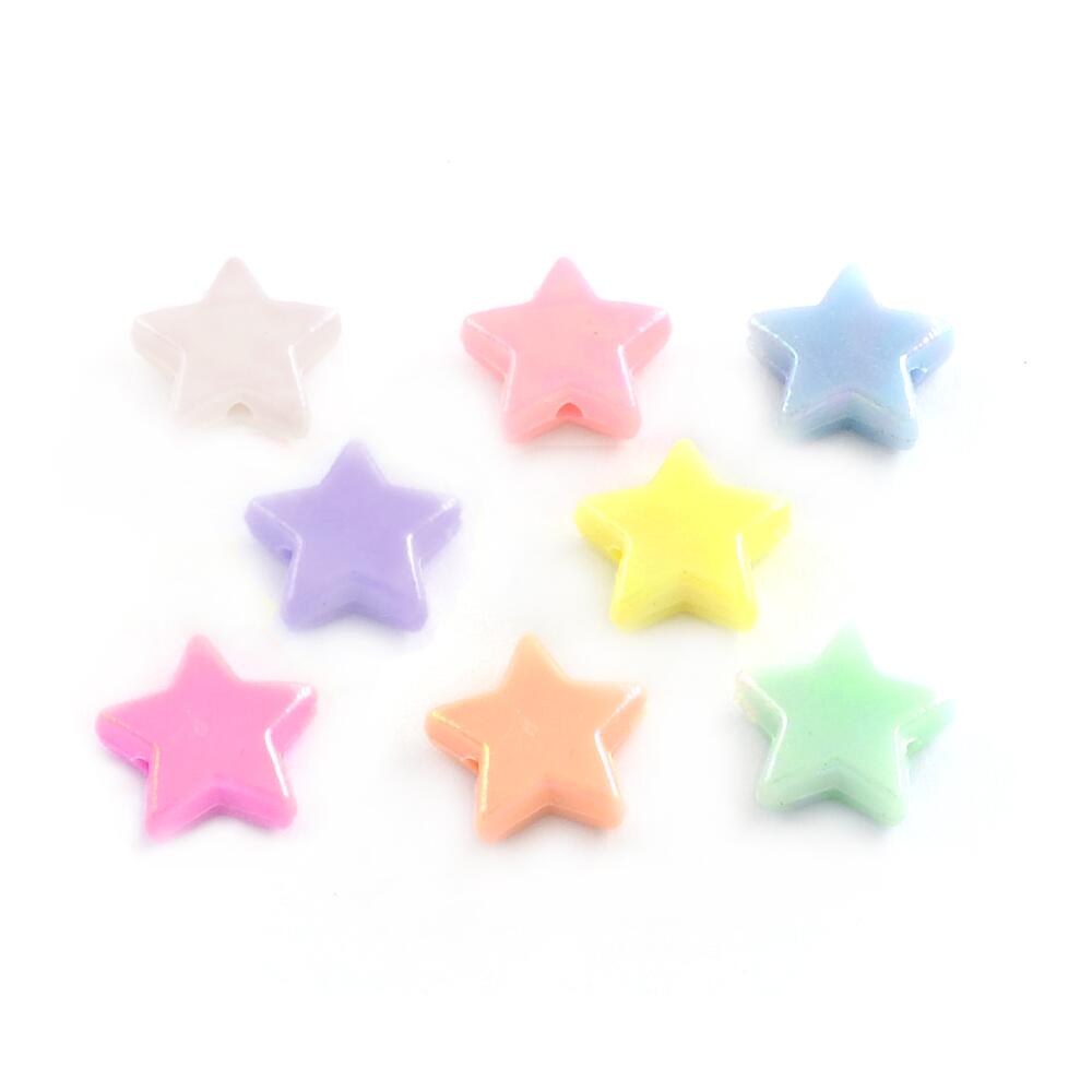 Pastel Mixed-Colour Acrylic Star Beads 14x13mm AB Iridescent