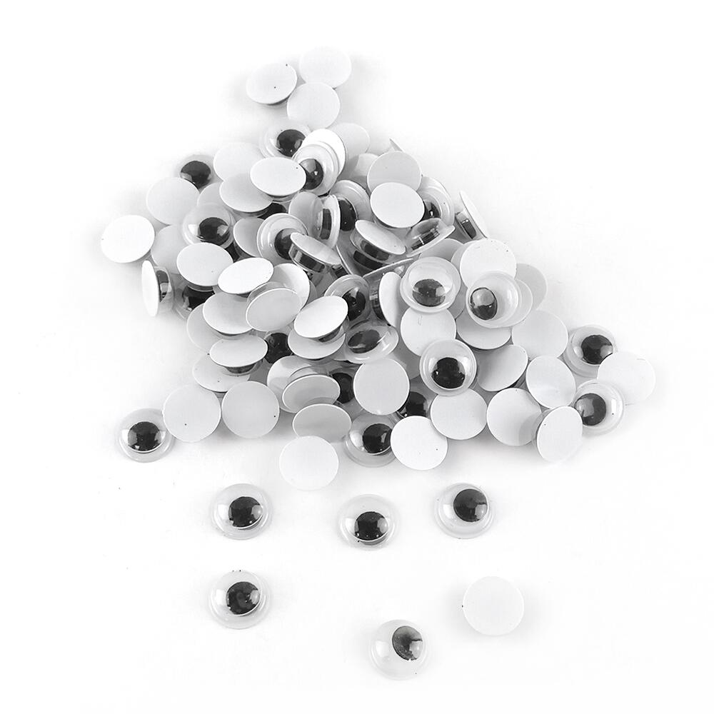 A pack of 100+ googly eyes, white in colour, 7mm in size, glue-on style, made of acrylic