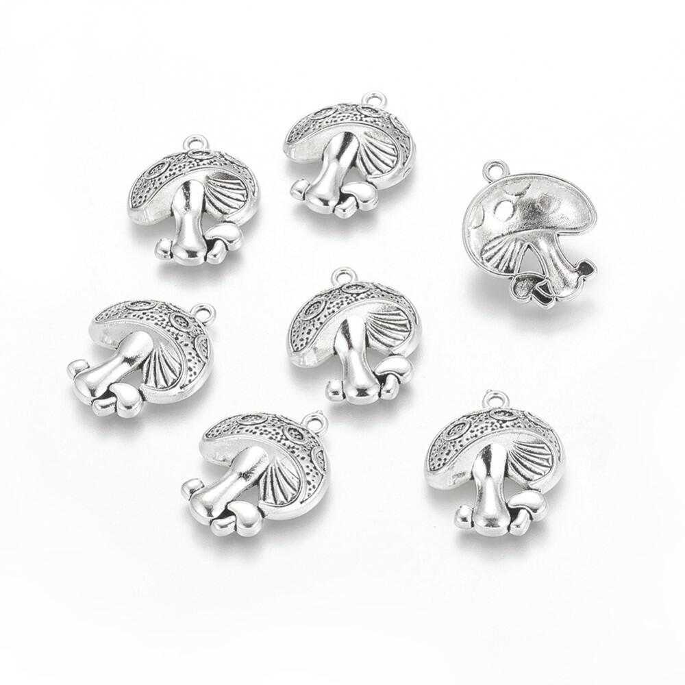 Metal Alloy Mushroom Charms Antique Silver 23mm Pack Of 10-0