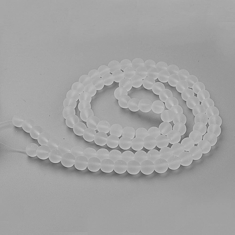 White/Clear Glass Beads Plain Round 8mm Frosted Strand Of 95+-0