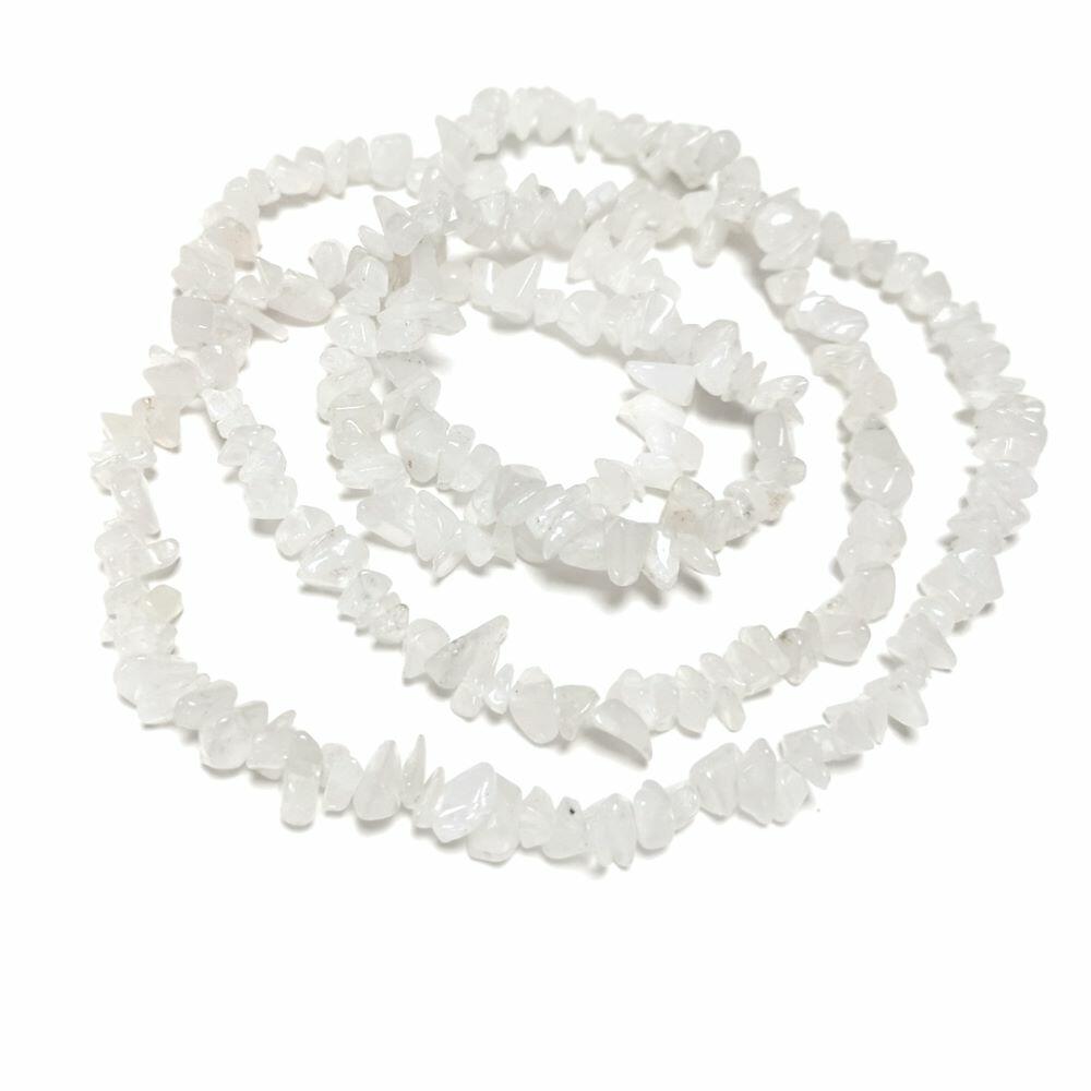 A strand of 200+ snow quartz beads, white in colour, 5-8mm in size, chip shaped