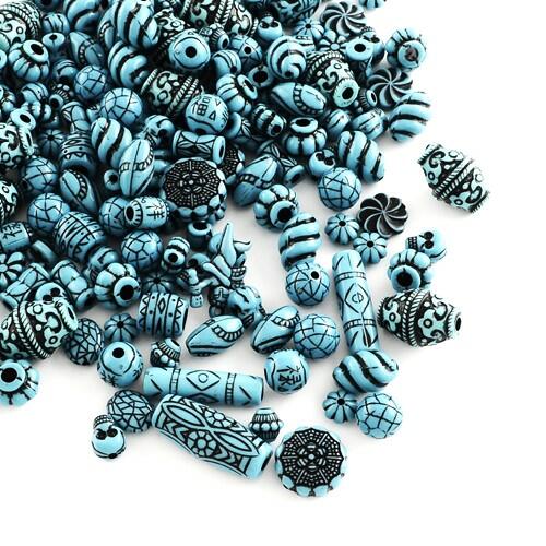 Cyan/Black Acrylic Beads Mixed Shape 15-25mm Pack Of 30g-0