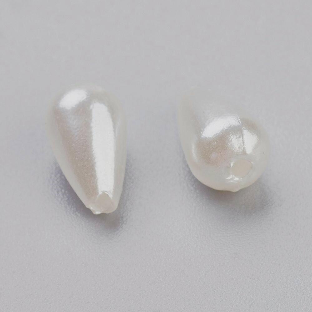 White Acrylic Beads Plain Round Drop 10x6mm Pearlised Pack Of 150+-0