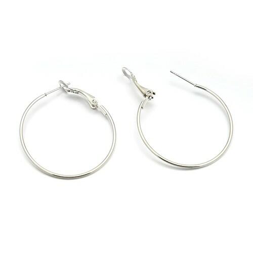 A pack of 10 iron earring wires, silver in colour, 0.6x35mm in size, round shaped