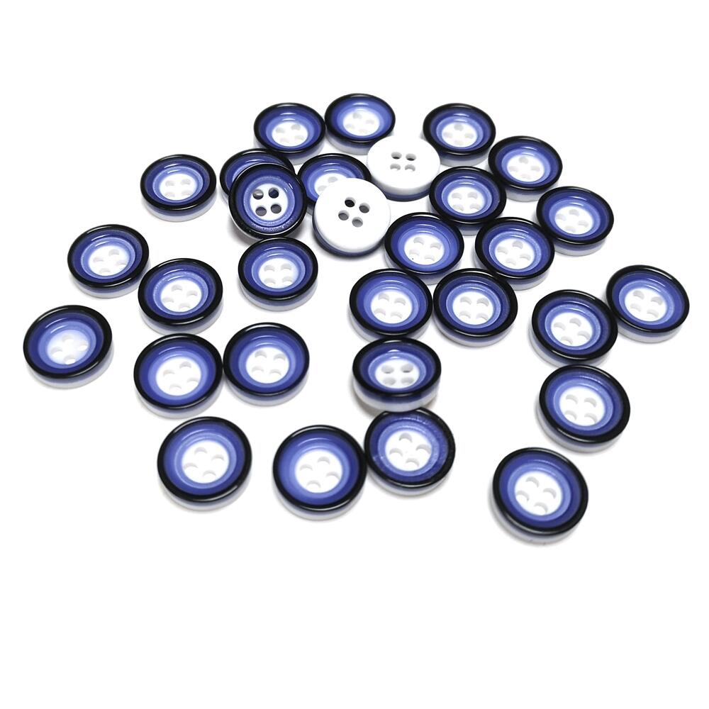 Resin Buttons Blue/White Round 13mm 4-Hole Pack Of 30-0