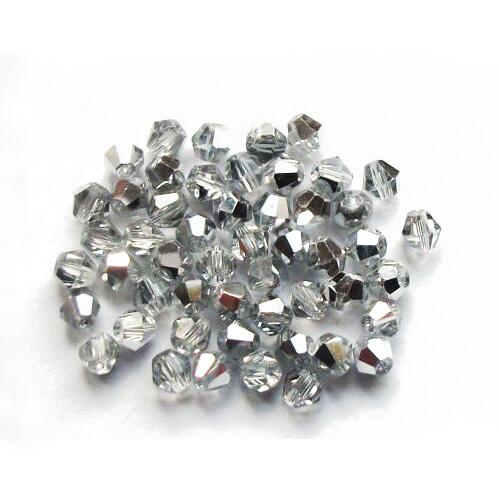 Silver/Clear Czech Crystal Beads Faceted Bicone 3mm Strand Of 120+-0