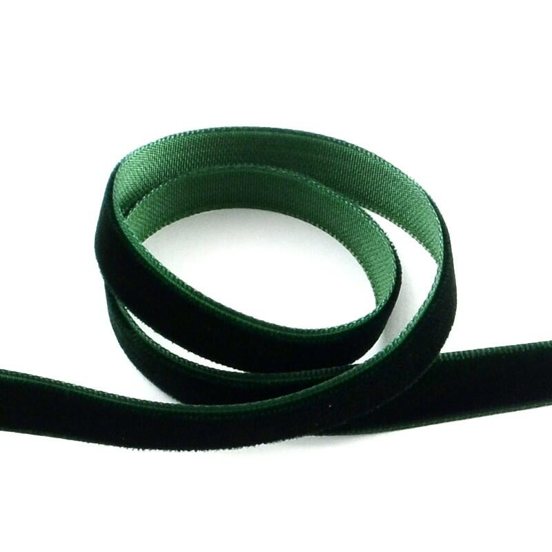 A 4 metre length of velvet ribbon, dark green in colour, 10mm in width, continuous length