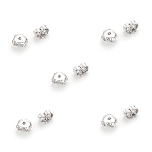 A pack of 10 925 sterling silver earring backs, silver in colour, 4.5x2.5mm in size, butterfly style