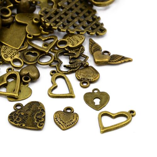 Metal Alloy Heart Charms Antique Bronze 5-40mm Pack Of 30g-0