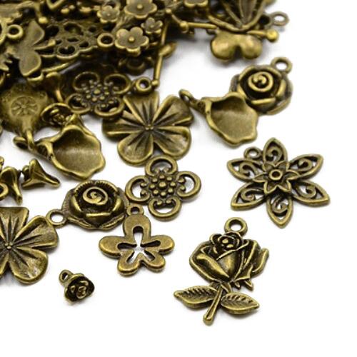 Metal Alloy Flower Charms Antique Bronze 5-40mm Pack Of 30g-0