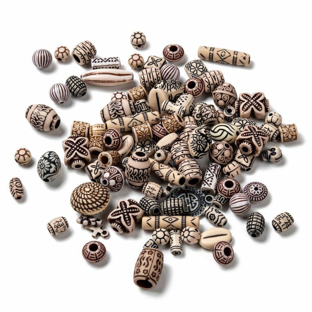 A 30g pack of Acrylic beads, mixed colours, 5-45mm in size, mixed shapes