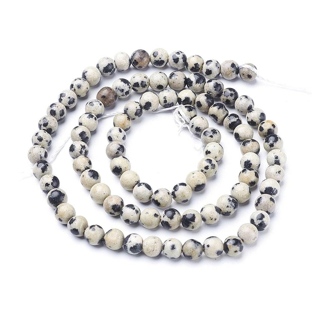 Cream/Black Dalmatian Jasper Beads Plain Round 4mm Strand Of 95+-0