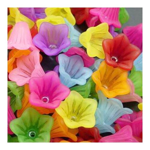 A pack of 70+ lucite beads, mixed-colours, 10x15mm in size, Flower shaped