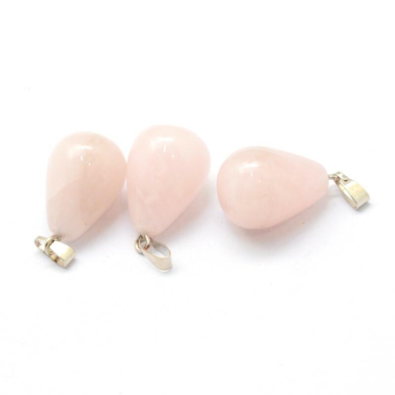 A pack of 3 rose quartz pendants, pink in colour, 14x24mm in size, teardrop shaped