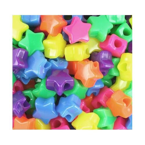 A pack of 150+ acrylic beads, mixed colours, 12mm in size, puffy star shaped