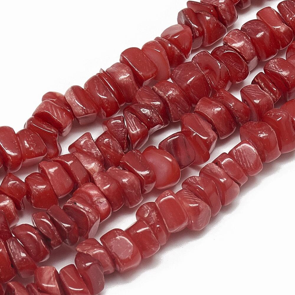 Natural Chip & Chunk Red CORAL Necklace 18 Layered Chain Strung Natural Chip & Chunk Red CORAL Necklace 18 Layered Chain Strung