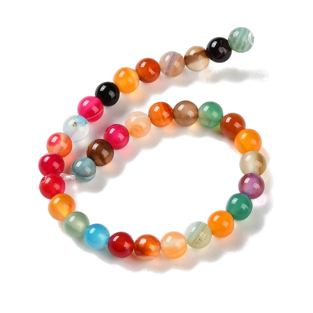 Mixed-Colour Banded Agate Beads Plain Round 6mm Strand Of 30+