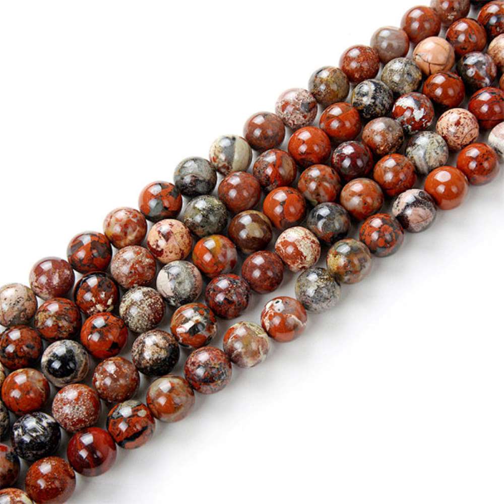 Red/Beige Brecciated Jasper Beads Plain Round 6mm Strand Of 60+