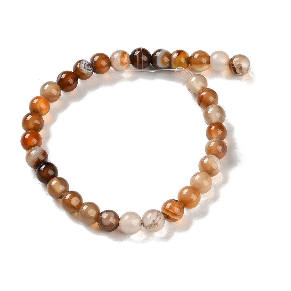 Brown Banded Agate Beads Plain Round 6mm Strand Of 30+