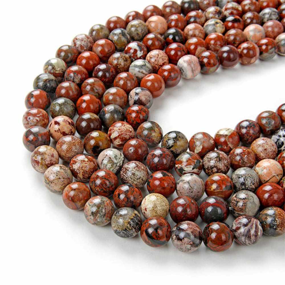 Red/Beige Brecciated Jasper Beads Plain Round 8mm Strand Of 45+