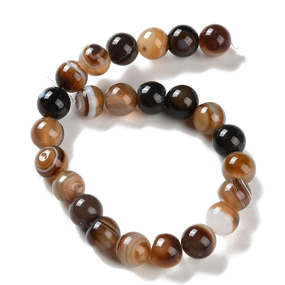 Brown Banded Agate Beads Plain Round 8mm Strand Of 22+