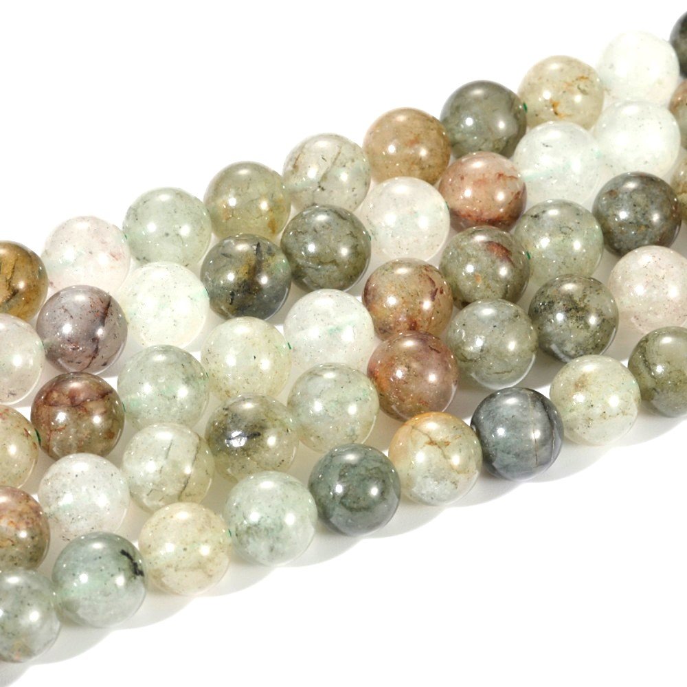 Multicolour Lodolite Quartz Beads Plain Round 8mm Strand Of 45+