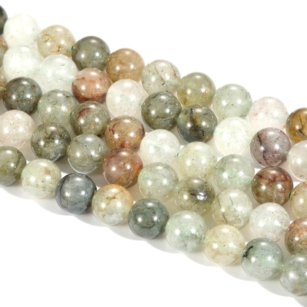 Multicolour Lodolite Quartz Beads Plain Round 6mm Strand Of 65+