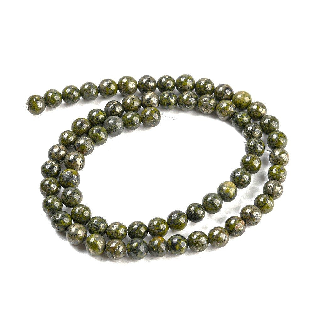 Green/Gold Epidote with Pyrite Beads Plain Round 6mm Strand Of 60+