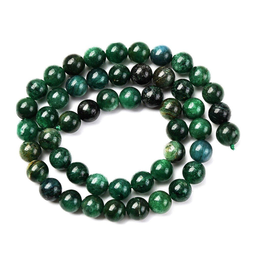 Dark Green Fuchsite Beads Plain Round 8mm Strand Of 45+